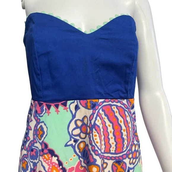 Judith March Women’s Blue Pink Strapless Fit and Flare Dress Sz. Medium - Picture 2 of 6